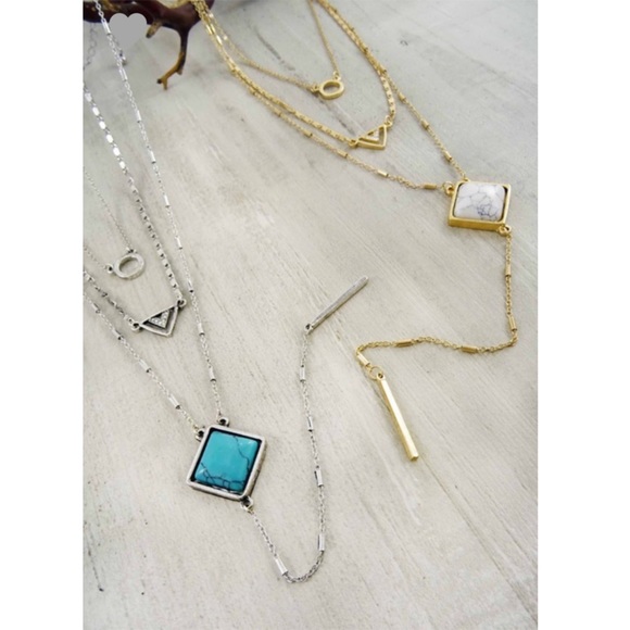 Boho Silver Multi Layer Stone & Chain Necklace - Picture 4 of 5